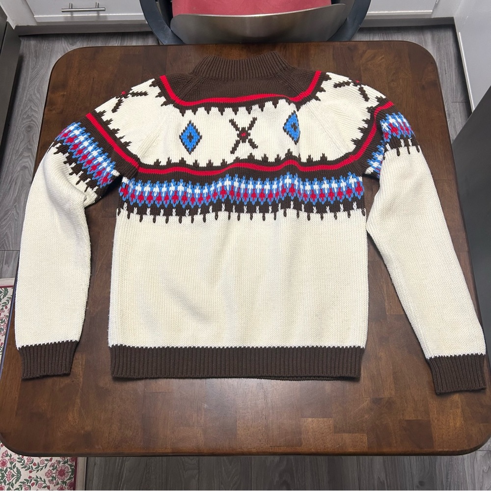 Vintage 70s Marcraft Knits Nordic Brown & Cream Striped Fair Isle Sweater Size M